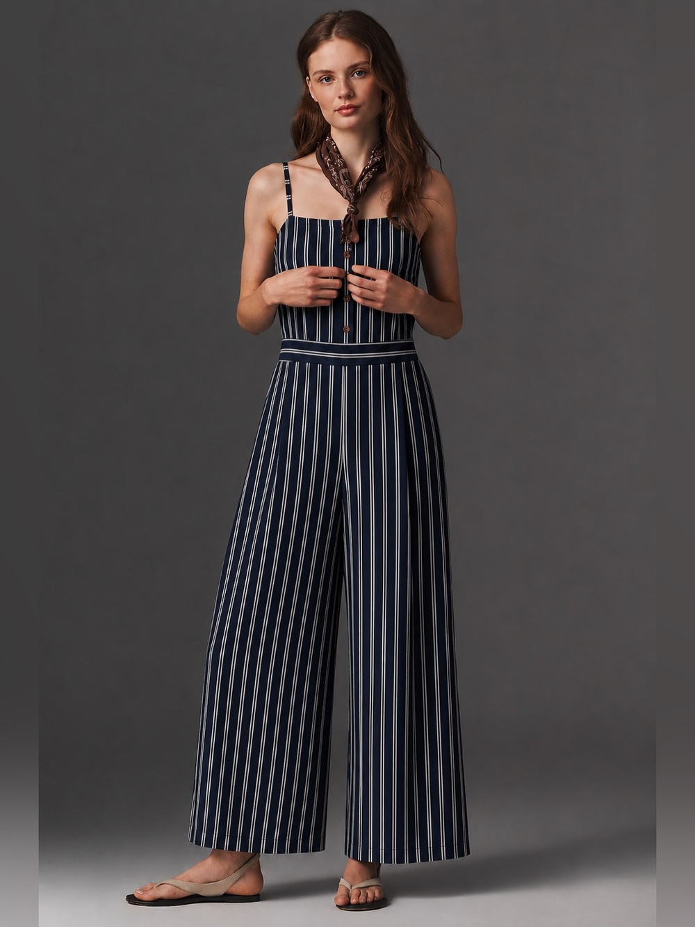 Altar’d State 100% Cotton Navy Stripe Wide Leg Jumpsuit